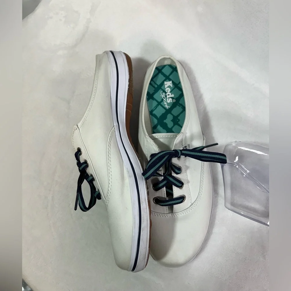Keds Sport Mule White Canvas Sneakers Women’s Size 8 Slide In Blue & Green Laces